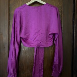 Vicia Satin Tie Front Crop Blouse